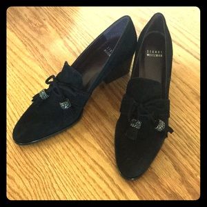 Weitzman black suede heels with tassels!